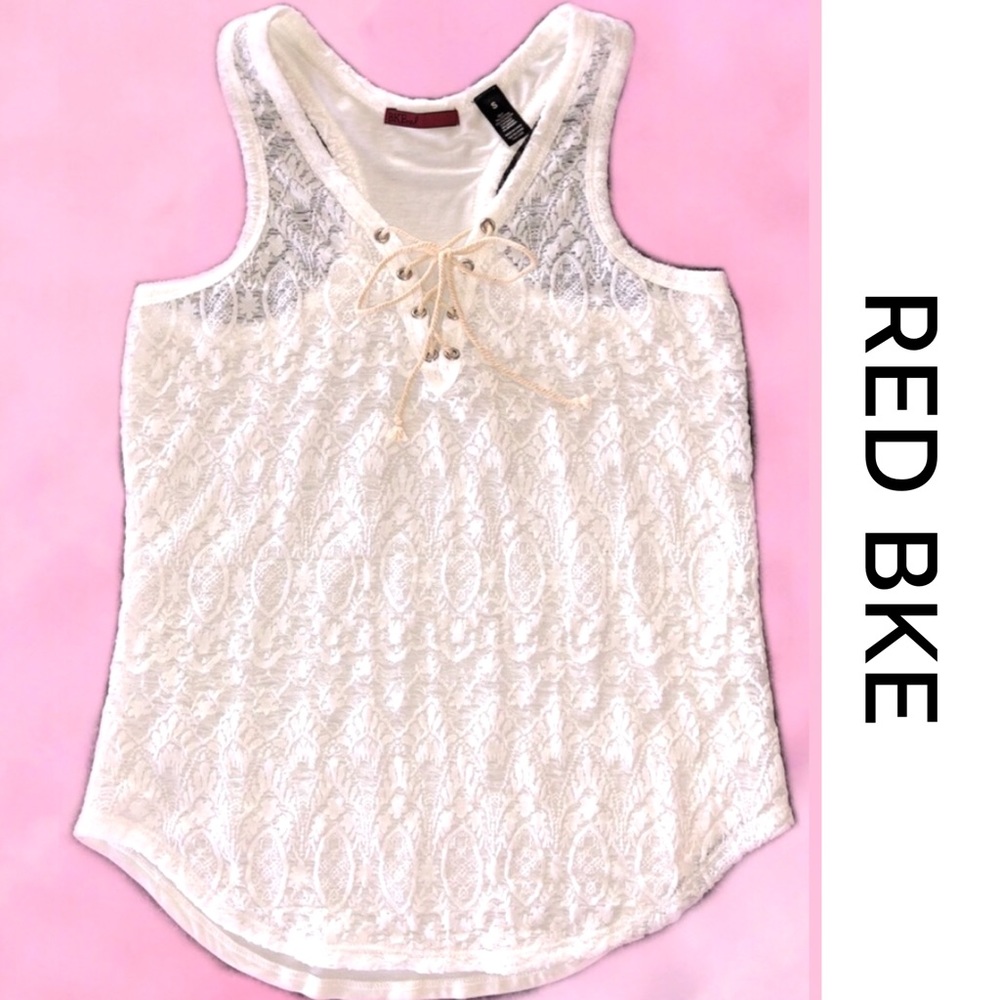BKE RED Lace Tie Cream Tank Small
